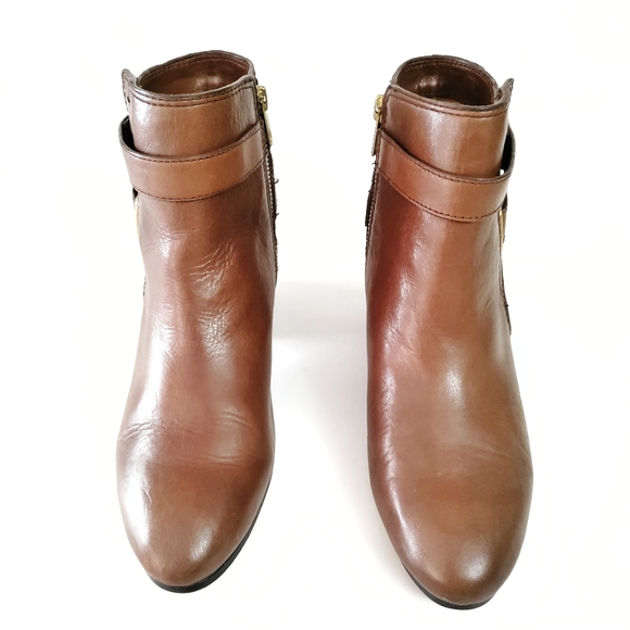 Coach Page Leather and Suede Logo Embossed Ankle Boot Size 7.5 Brown - Picture 2 of 11